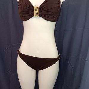 La Blanca size 10 bikini Chocolate brown with gold detail